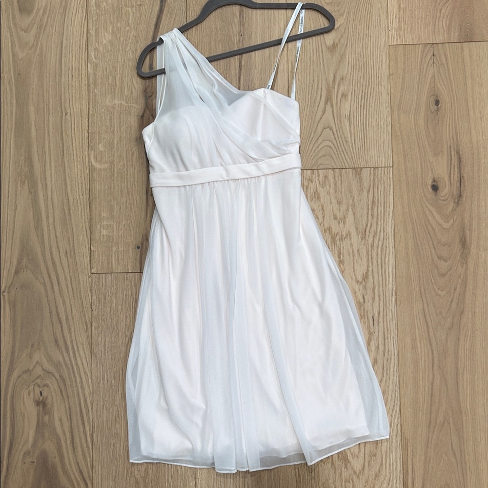 David’s Bridal | One-Shoulder Ivory Chiffon Cocktail Dress (Size 6)